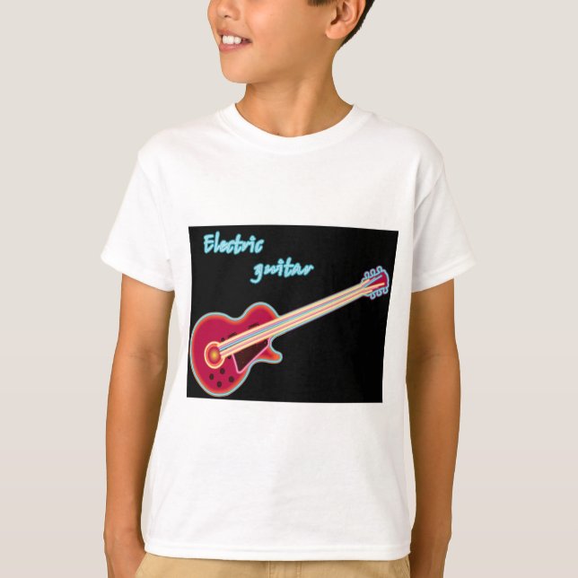 Neon Electric Guitar Retro 80s Rock Music T-Shirt (Front)