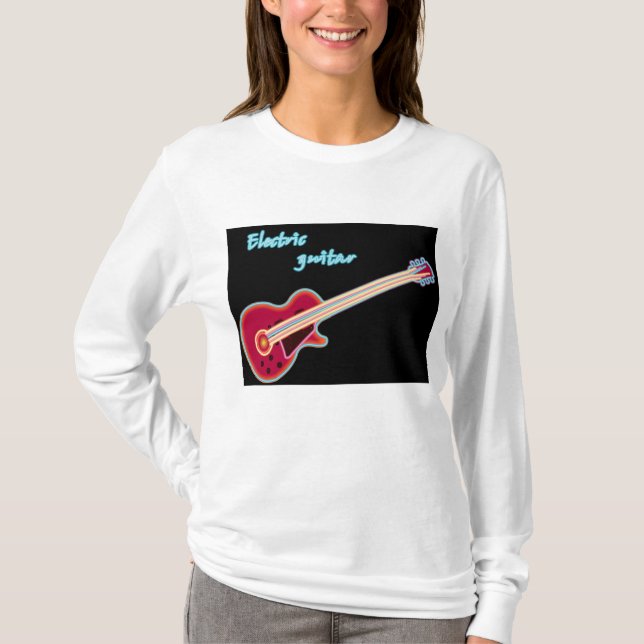 Neon Electric Guitar Retro 80s Rock Music T-Shirt (Front)