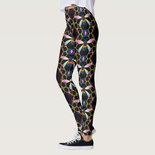 Neon Electric Honeycomb Bee Leggings