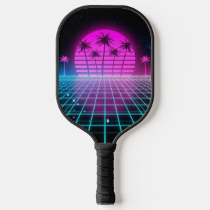 Neon Electric Palms Retro Vaporwave Custom Pickleb Carbon Fiber Pickleball Paddle