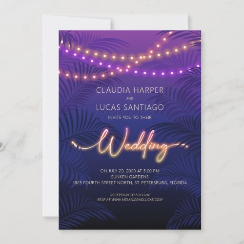 Neon Electric Tropical Foliage Wedding Invitation