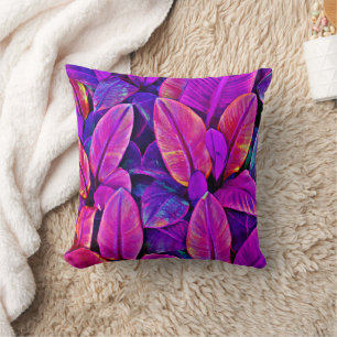 Neon Elegance Vivid Leaf Radiance Throw Pillow