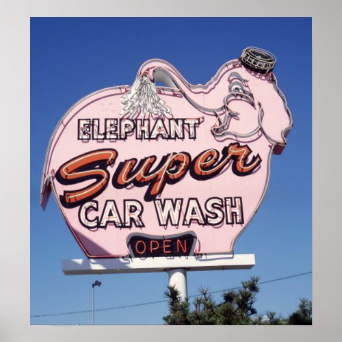 Neon Elephant Car Wash Sign