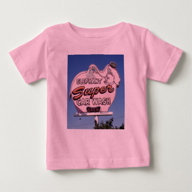 Neon Elephant Car Wash Sign Baby T-Shirt (Front)