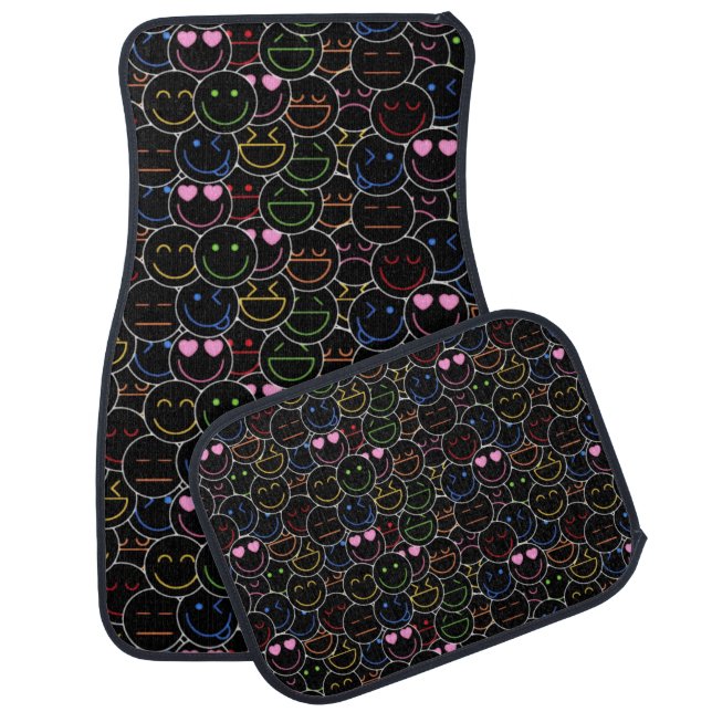 Neon Emoji Car Floor Mat - Retro Vibes! (Set)