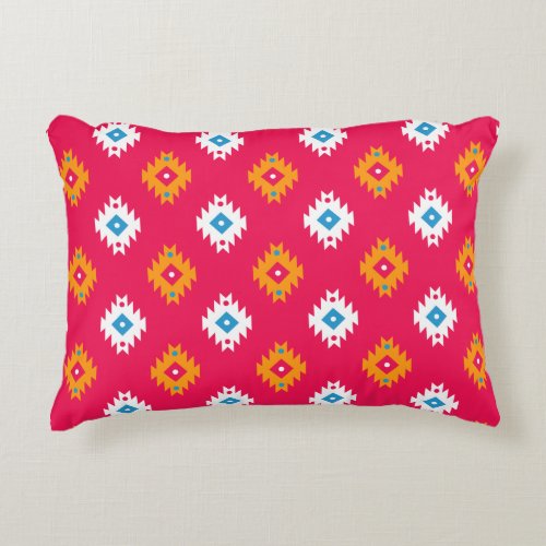 Neon Ethnic Coral Geometric Tribal Lines Accent Pillow