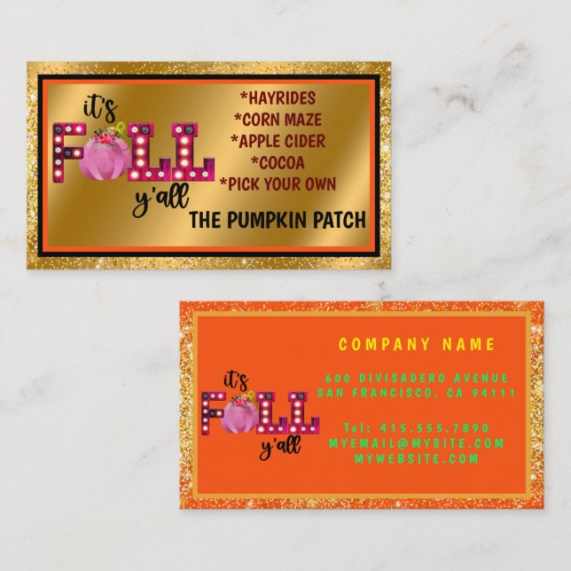 Neon Fall Autumn Customize Text and Color Business Card (Front/Back)