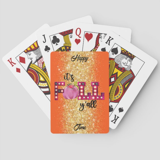 Neon Fall Autumn Customize Text and Color Poker Cards (Back)