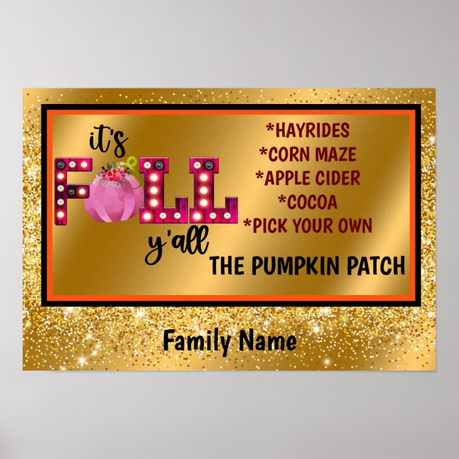 Neon Fall Autumn Customize Text and Color Poster (Front)