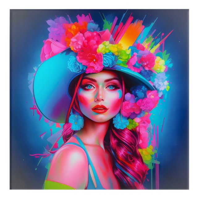 Neon Fantasy Floral Portrait  Acrylic Print (Front)
