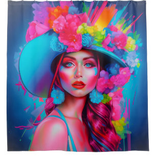 Neon Fantasy Floral Portrait  Shower Curtain