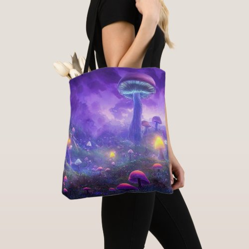 Neon Fantasy Mushrooms Tote Bag