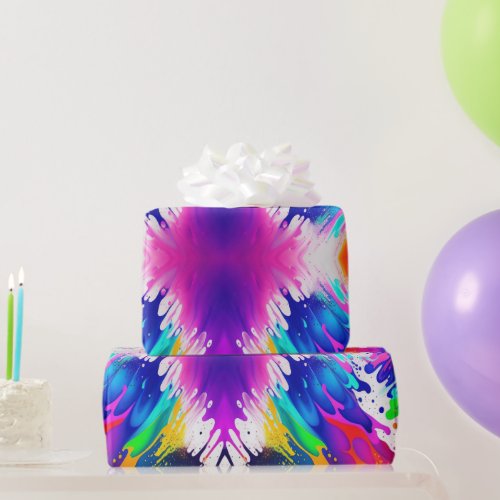 Neon Faux Glow in the Dark Paint Splatter Wrapping Paper