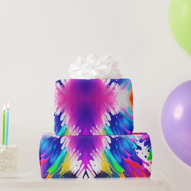Neon, Faux Glow in the Dark, Paint Splatter Wrapping Paper (Party Gifts)