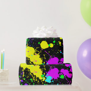Neon, Faux Glow in the Dark, Paint Splatter Wrapping Paper