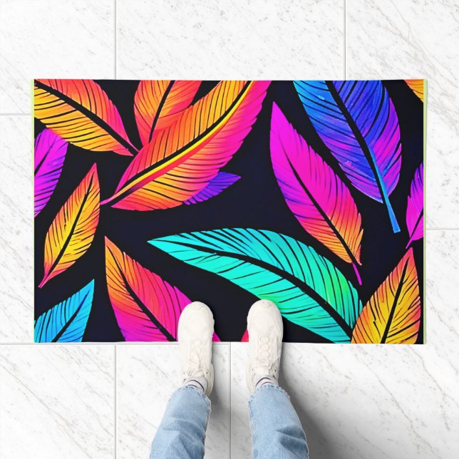 Neon Feather Pattern Vibrant Art Doormat (Indoor)