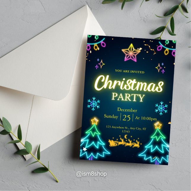 Neon Festive Christmas Holiday Party Invitation (Creator Uploaded)