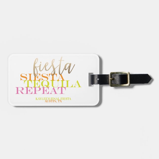 Neon Final Fiesta Bachelorette Customizable Luggage Tag (Front Horizontal)