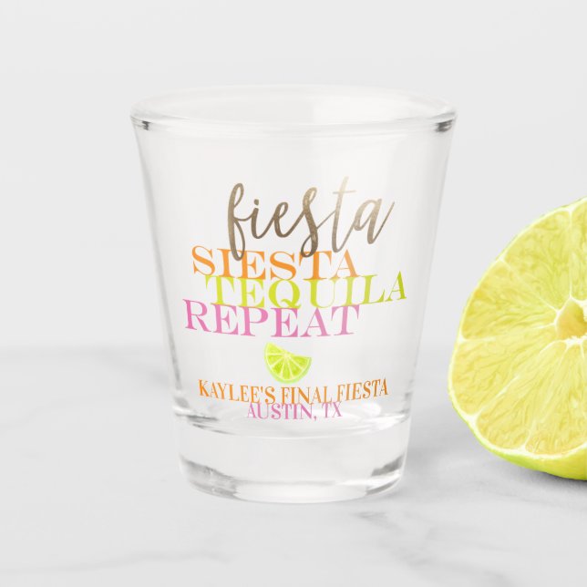 Neon Final Fiesta Bachelorette Party Shot Glass (Front)