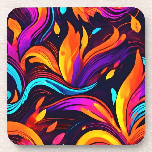 Neon Fire Design with Fiery Icons Beverage Coaster (Front)