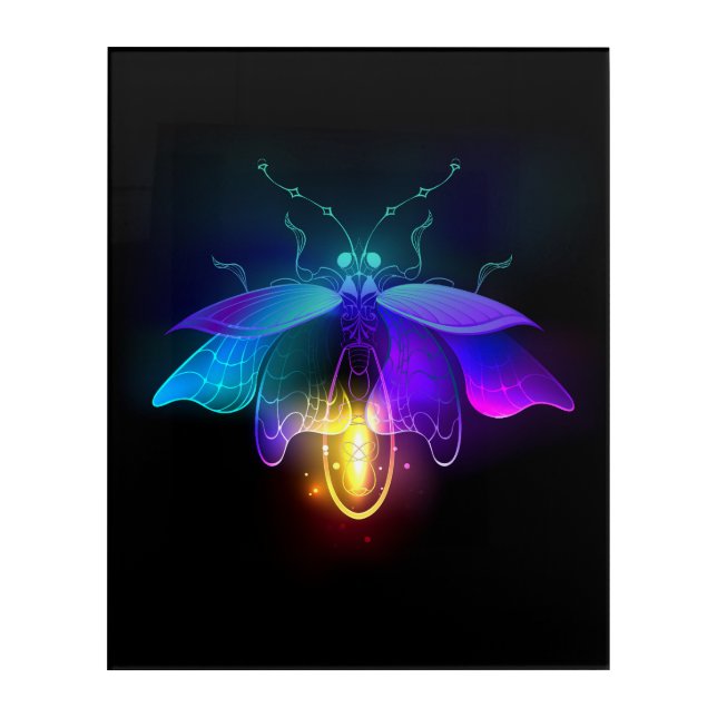Neon Firefly on black Acrylic Print (Front)