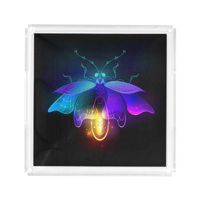 Neon Firefly on black Acrylic Tray (Front)