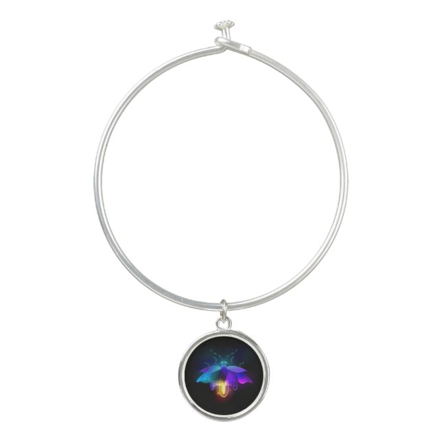 Neon Firefly on black Bangle Bracelet (Front)
