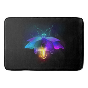 Neon Firefly on black Bath Mat
