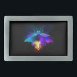Neon Firefly on black Belt Buckle<br><div class="desc">Antique,  mechanical firefly with light bulb and thin wings glows orange,  purple,  turquoise on black background. Steampunk style.</div>