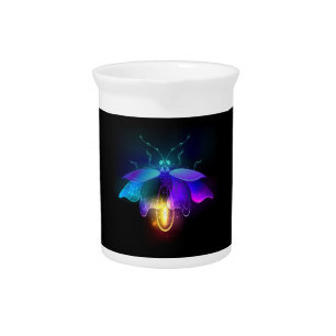 Neon Firefly on black Beverage Pitcher