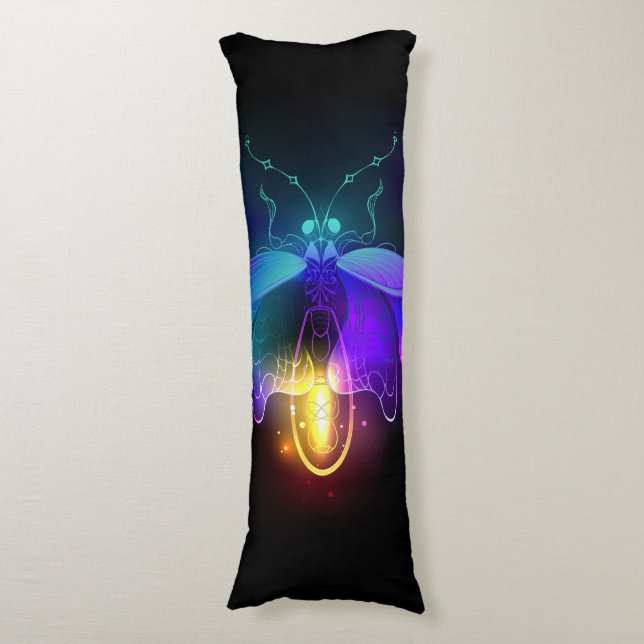 Neon Firefly on black Body Pillow (Front Vertical)