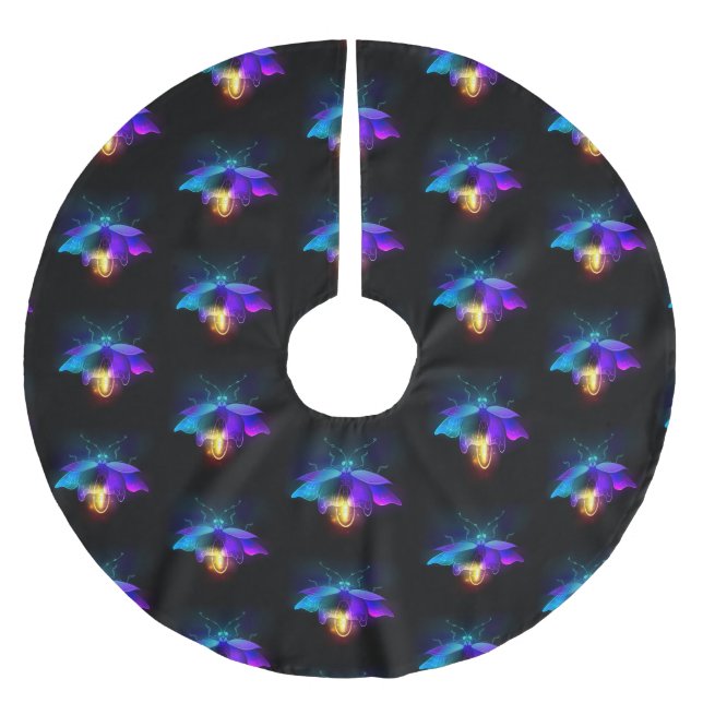 Neon Firefly on black Brushed Polyester Tree Skirt (Front)