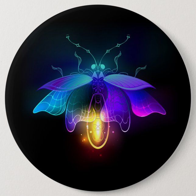Neon Firefly on black Button (Front)