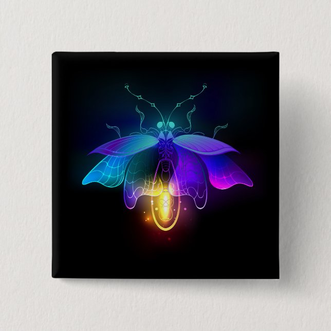 Neon Firefly on black Button (Front)