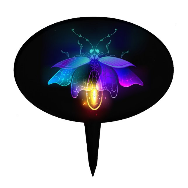 Neon Firefly on black Cake Topper (Front)