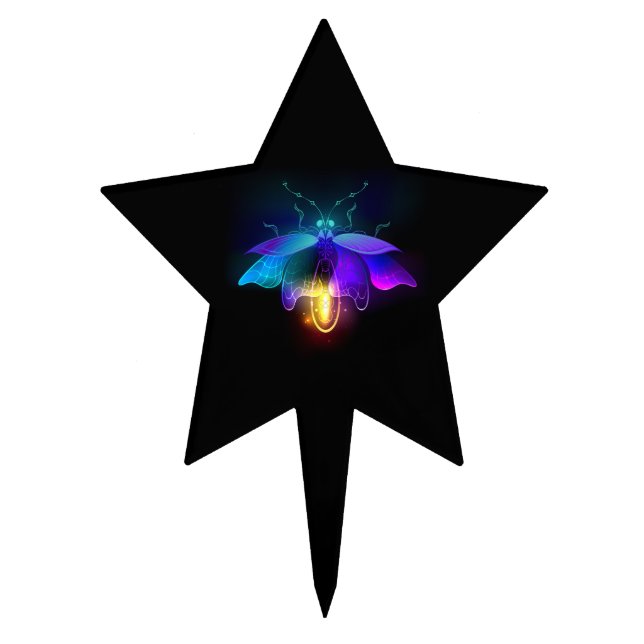 Neon Firefly on black Cake Topper (Front)