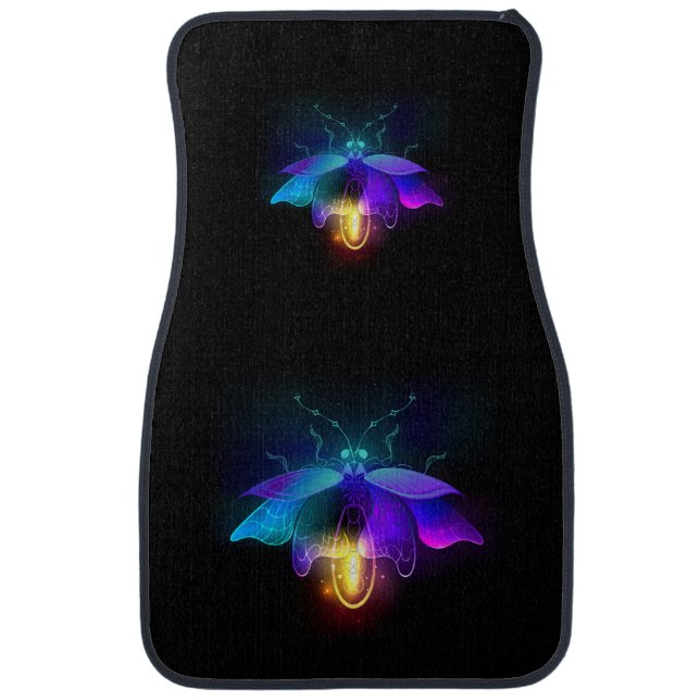 Neon Firefly on black Car Floor Mat (Front)