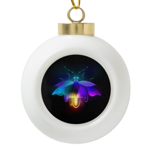 Neon Firefly on black Ceramic Ball Christmas Ornament