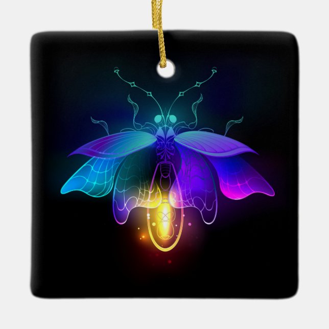 Neon Firefly on black Ceramic Ornament (Front)