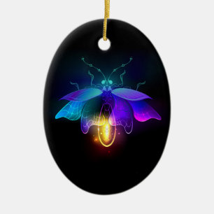 Neon Firefly on black Ceramic Ornament