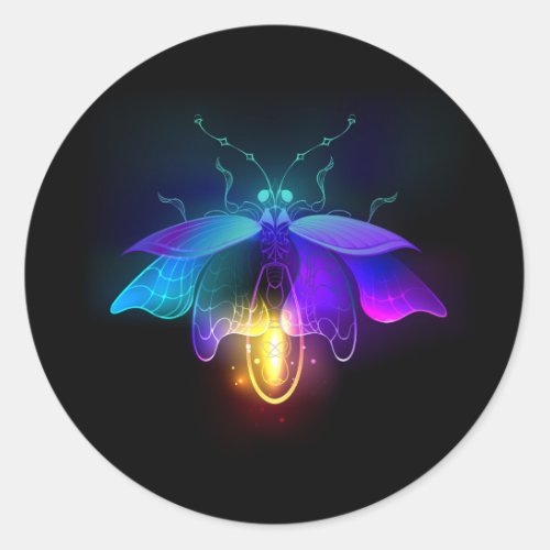 Neon Firefly on black Classic Round Sticker