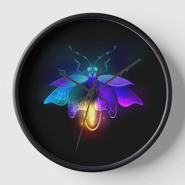Neon Firefly on black Clock (Front)
