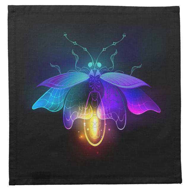Neon Firefly on black Cloth Napkin (Front)
