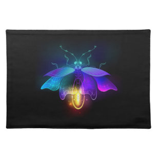 Neon Firefly on black Cloth Placemat