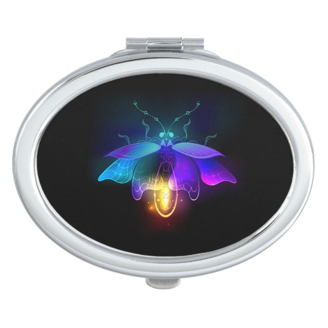 Neon Firefly on black Compact Mirror (Front)