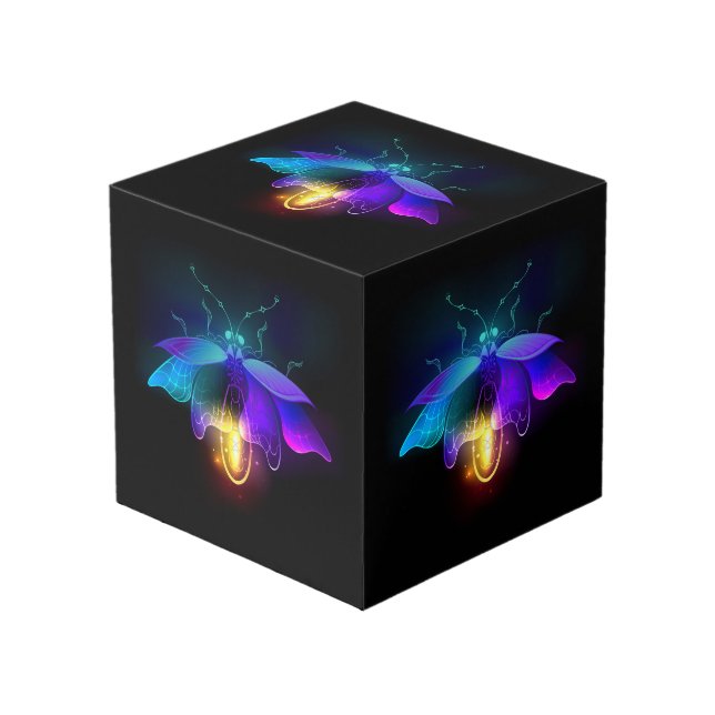 Neon Firefly on black Cube (Front Angled)