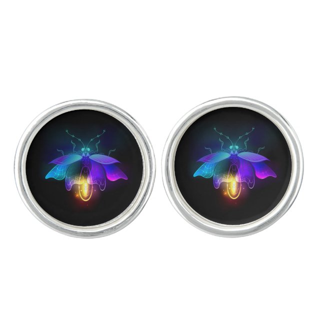 Neon Firefly on black Cufflinks (Front)