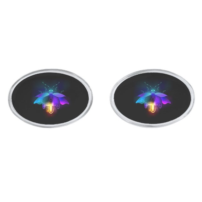 Neon Firefly on black Cufflinks (Front)