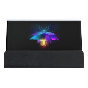 Neon Firefly on black Desk Business Card Holder