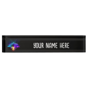 Neon Firefly on black Desk Name Plate